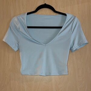 SHEIN Sky Blue V-Neck Crop Top